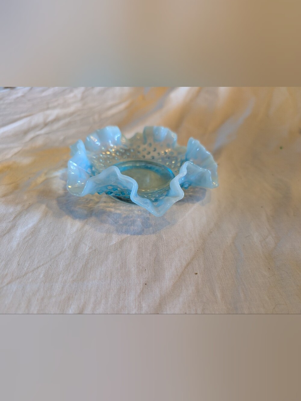 2/40$ Vintage Fenton? Blue Ruffled Hobnail Glass trinket Bowl